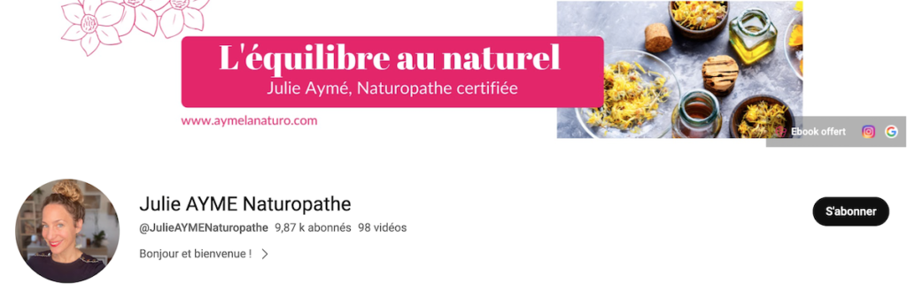 Image de couverture de la chaîne YouTube de naturopathie de Julie Aymé.