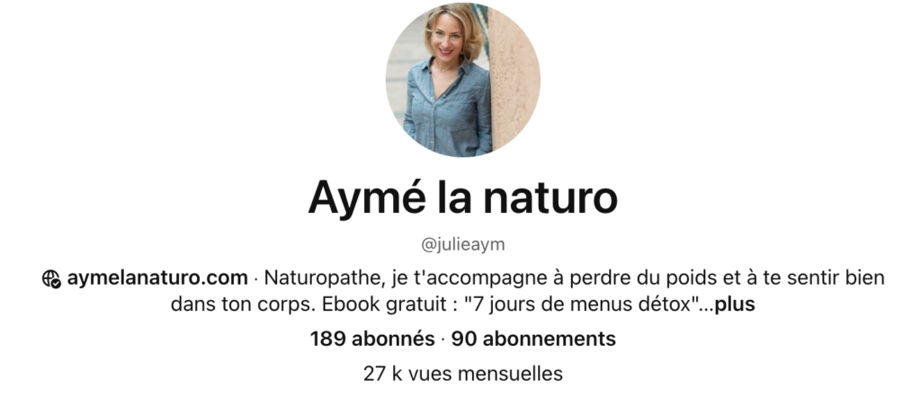 Capture écran du profil de Julie Aymé, naturopathe sur Pinterest. 